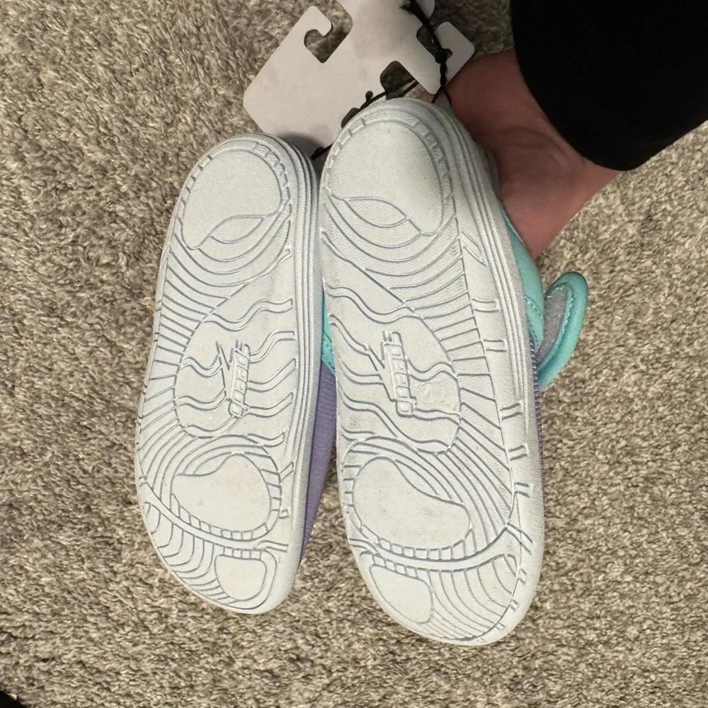 Speedo Surfwalker Purple & Teal Velcro Size Large 9-10 Toddler Girl Water Shoes
